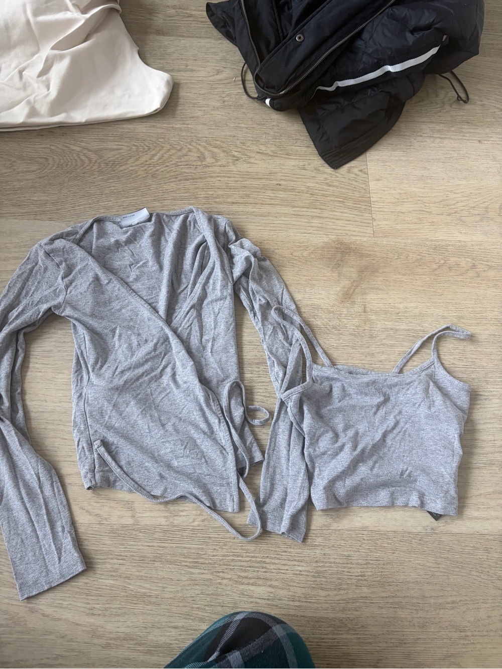 ASOS Light Gray Wrap Cardigan and Cropped Tank Set
